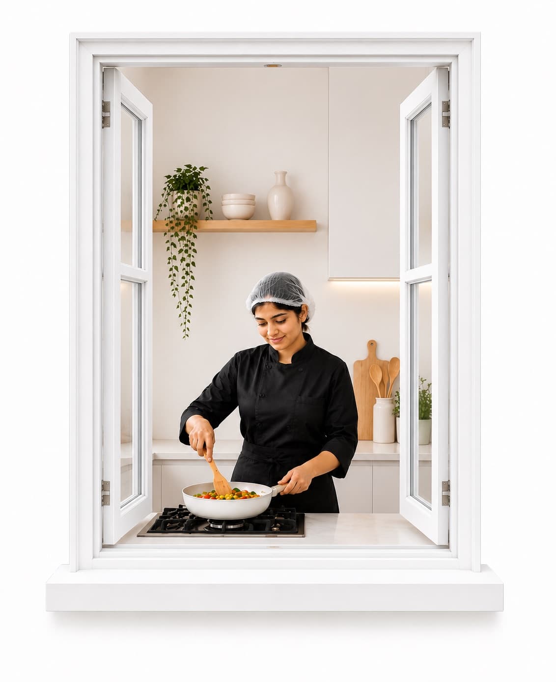 A ChefKart home chef cooking a fresh meal in a Gurugram home kitchen